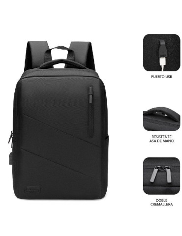 Mochila Subblim City Backpack para Portátiles hasta 15.6"/ Puerto USB/ Negra 2