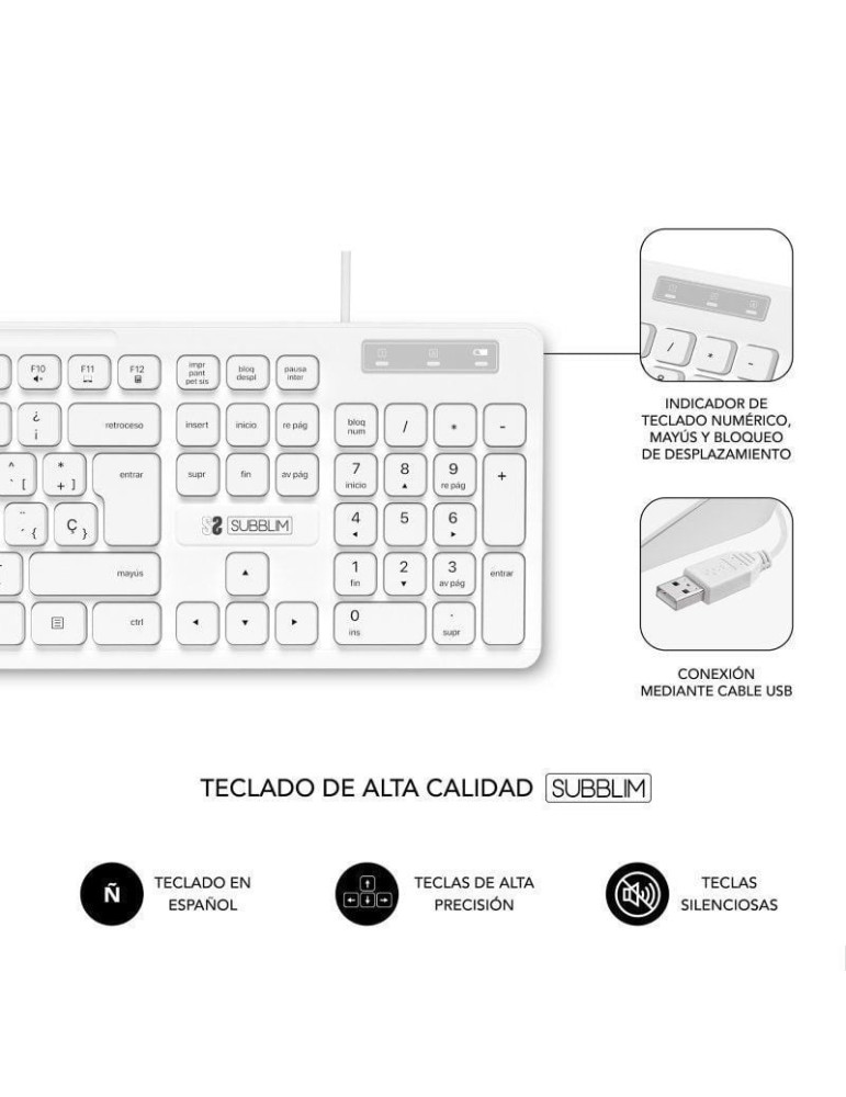 Teclado Subblim Business Slim Silencioso/ Blanco