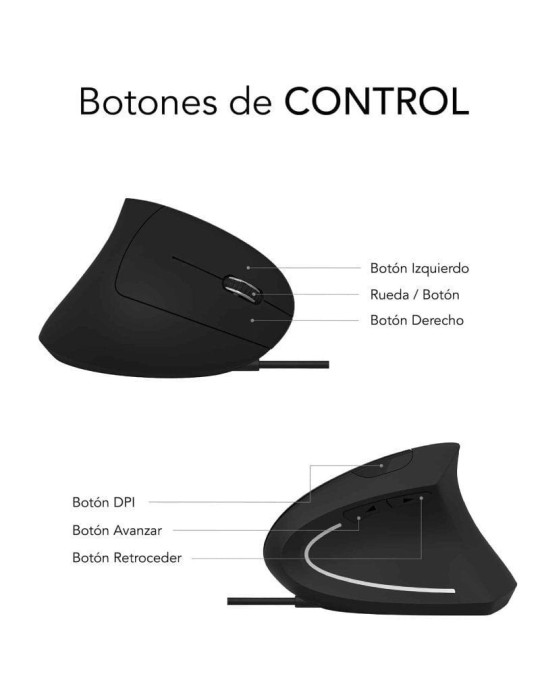 Ratón Vertical Subblim Glide Vertical Ergo Wired/ Hasta 1600 DPI/ Negro
