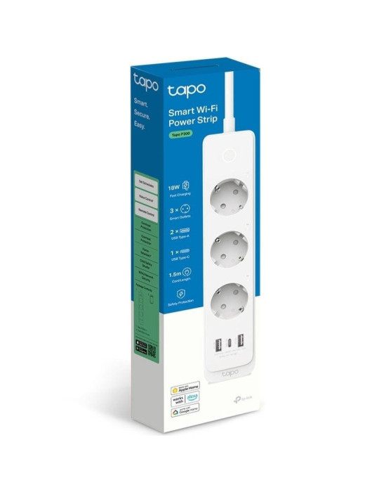 Regleta Inteligente TP-Link Tapo P300/ 3 Tomas de corriente/ 2 USB Tipo-A/ 1 USB Tipo-C/ WiFi/ Blanca