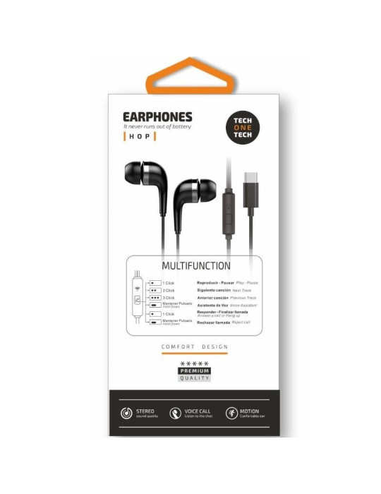 Auriculares Intrauditivos Tech One Tech earTECH TEC1305/ con Micrófono/ USB Tipo-C/ Negros