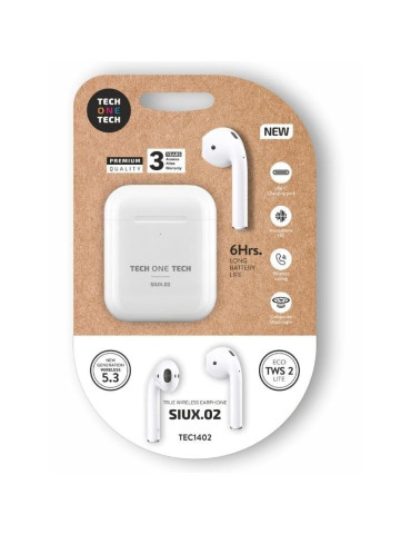 Auriculares Bluetooth Tech One Tech SIUX.2 TEC1402/ con estuche de carga/ Autonomía 6h/ Blancos