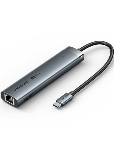 Docking USB Tipo-C Vention TGNHB/ 1xUSB 3.2 Tipo-C/ 2xUSB/ 1xHDMI 4K/ 1xRJ45/ 1xUSB Tipo-C PD/ Gris