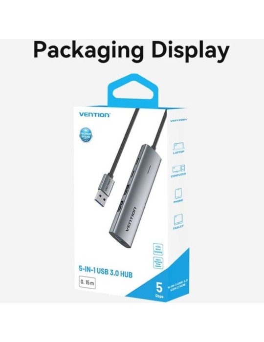 Hub USB 3.0 Vention TGXHB/ 1xUSB Tipo-C/ 3xUSB/ 1xUSB Tipo-C PD/ Gris