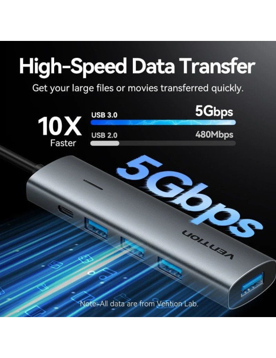 Hub USB Tipo-C 3.0 Vention TGZHB/ 3xUSB/ 1xUSB Tipo-C PD/ Gris