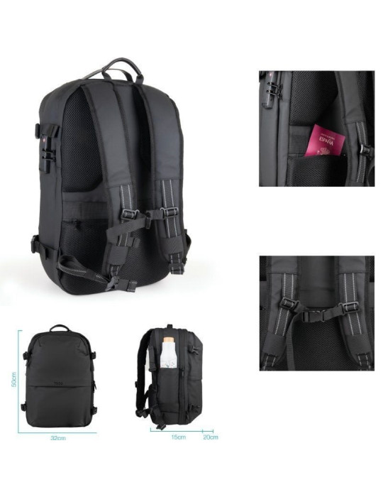 Mochila TooQ TQBP-V101-BK/ Capacidad 30-55L/ Negra/ Incluye Bomba de Aire