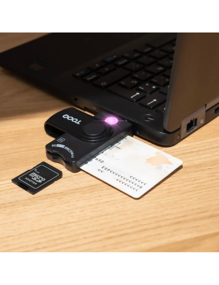 Lector de DNI, Tarjetas Inteligentes, SD y MicroSD TooQ TQR-3012B/ USB 2.0/ Negro