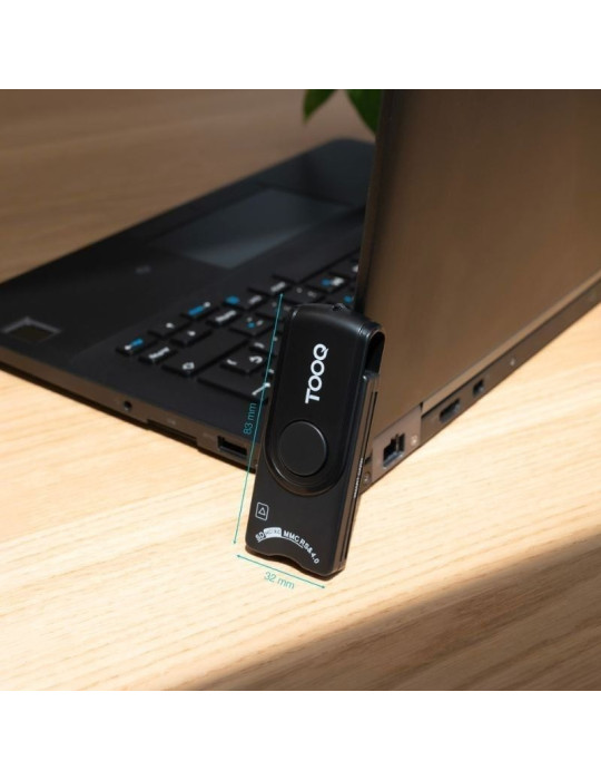 Lector de DNI, Tarjetas Inteligentes, SD y MicroSD TooQ TQR-3012B/ USB 2.0/ Negro