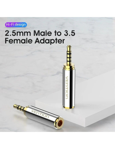 Adaptador Jack Vention VAB-S02/ Jack 2.5 Macho - Jack 3.5 Hembra/ Plata 2