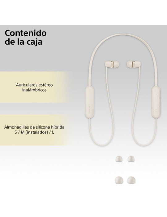 Auriculares Inalámbricos Intrauditivos Sony WI-C100/ con Micrófono/ Bluetooth/ Beige