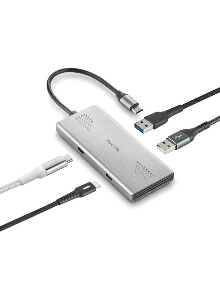 Hub USB Tipo-C NGS WonderDuo-C / 2xUSB/ 2xUSB Tipo-C/ Gris