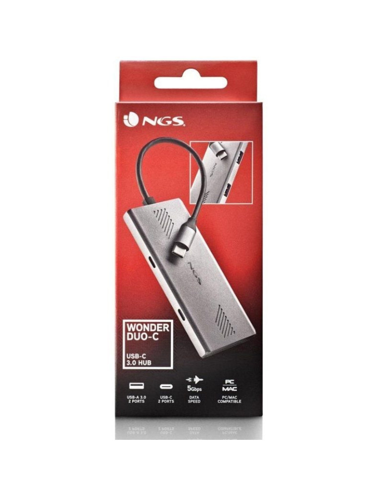 Hub USB Tipo-C NGS WonderDuo-C / 2xUSB/ 2xUSB Tipo-C/ Gris