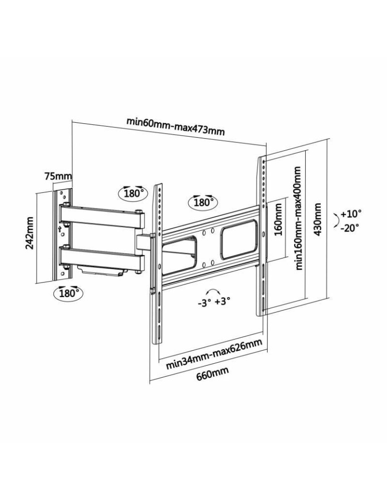 Soporte de Pared Giratorio/ Inclinable/ Nivelable Aisens WT70TSLE-025 para TV de 37-70"/ hasta 50kg