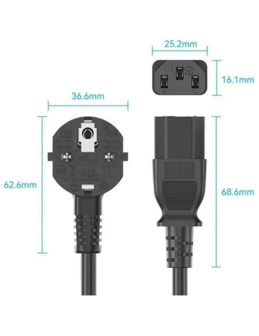 Cable de Alimentación Vention ZCJBAC/ IEC C13 Hembra - CEE7 Macho/ 1.8m/ Negro 2