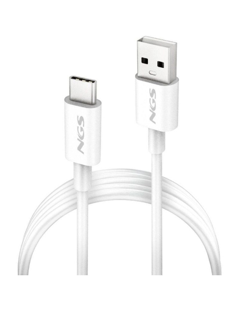 Cable USB 2.0 NGS ZYRO-AC/ USB Macho - USB Tipo-C Macho/ Hasta 15W/ 480Mbps/ 1m/ Blanco