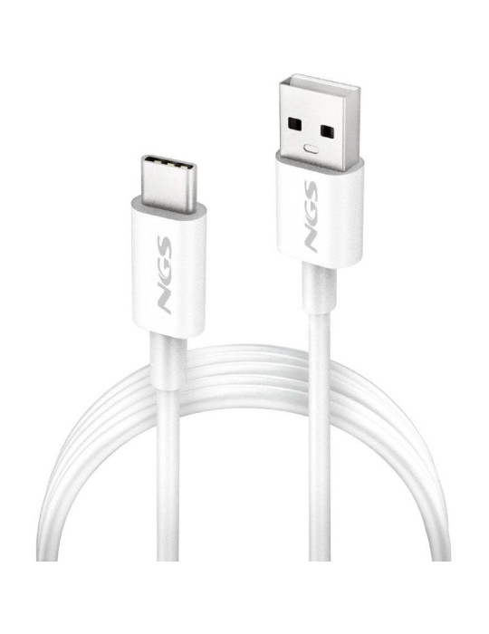 Cable USB 2.0 NGS ZYRO-AC/ USB Macho - USB Tipo-C Macho/ Hasta 15W/ 480Mbps/ 1m/ Blanco