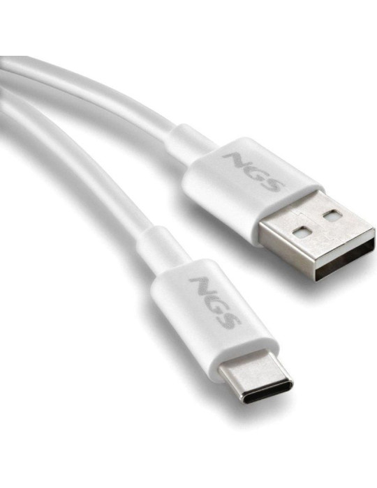 Cable USB 2.0 NGS ZYRO-AC/ USB Macho - USB Tipo-C Macho/ Hasta 15W/ 480Mbps/ 1m/ Blanco