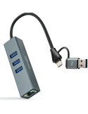 Hub USB + USB Tipo-C 3.0 Nanocable 10.03.0412/ 3xUSB/ 1xRJ45/ Gris