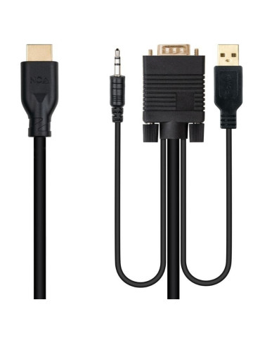 Cable Conversor Nanocable 10.15.4612/ HDMI Macho - VGA Macho/ Jack 3.5 Macho/ USB Macho/ 1.8m/ Negro