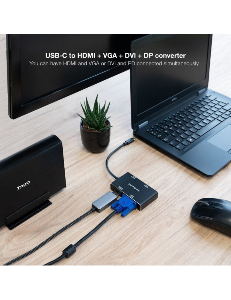 Conversor Nanocable 10.16.4307/ USB Tipo-C Macho - VGA Hembra/ DVI Hembra/ HDMI Hembra/ DisplayPort Hembra/ 10cm/ Negro
