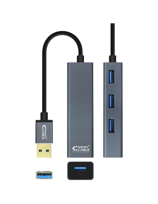 Hub USB 3.0 Nanocable 10.16.4402/ 4xUSB/ Gris