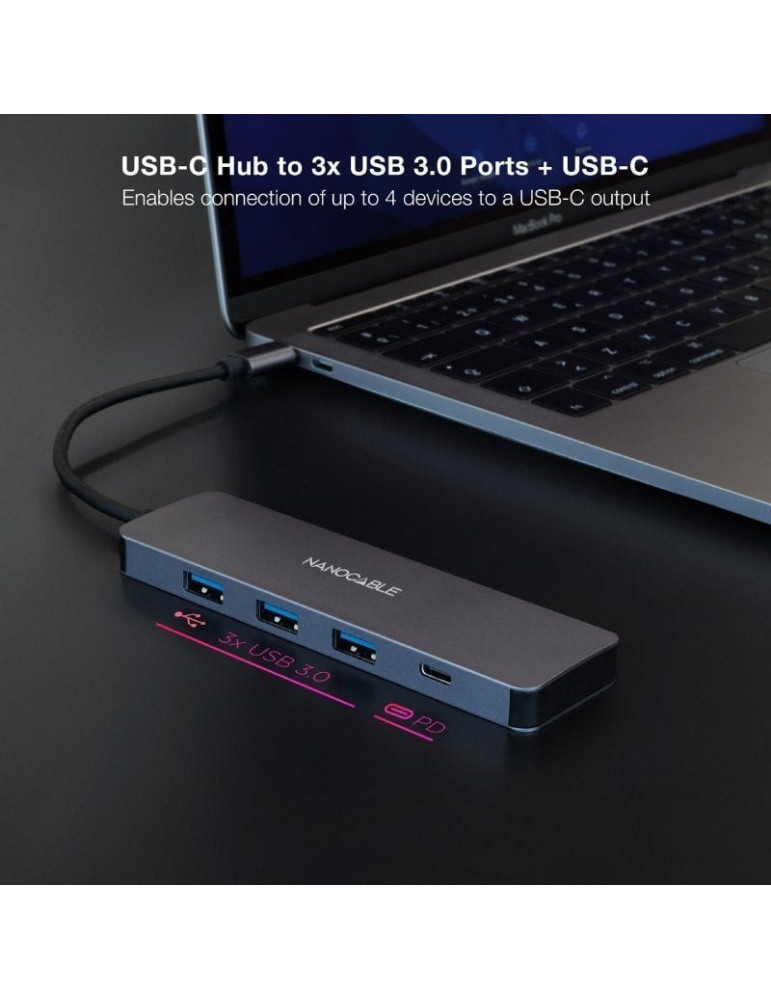 Hub USB Tipo-C Nanocable 10.16.4409/ 3xUSB/ 1xUSB Tipo-C/ Gris