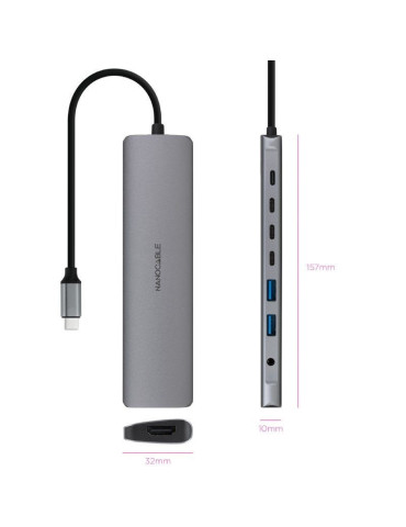 Docking Tipo-C Nanocable 10.16.4608/ 2xUSB/ 3xUSB Tipo-C/ 1xHDMI 4K/ 1xJack 3.5/ 1xUSB Tipo-C PD/ Gris 2