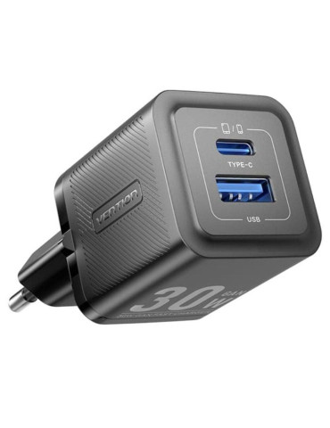 Cargador de Pared GaN Vention FEQB0-EU/ 1xUSB Tipo-C/ 1xUSB/ 30W