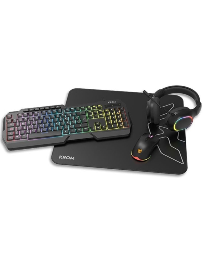 Pack Gaming Krom Kenta/ Teclado RGB + Ratón + Alfombrilla + Auriculares