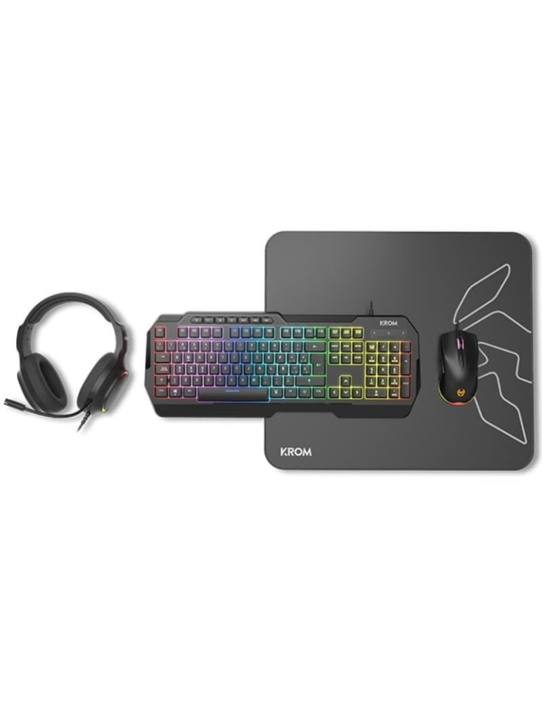 Pack Gaming Krom Kenta/ Teclado RGB + Ratón + Alfombrilla + Auriculares