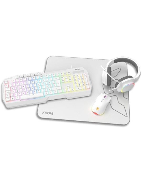 Pack Gaming Krom Kenta/ Teclado RGB + Ratón + Alfombrilla + Auriculares/ Blanco