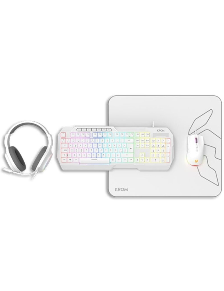 Pack Gaming Krom Kenta/ Teclado RGB + Ratón + Alfombrilla + Auriculares/ Blanco