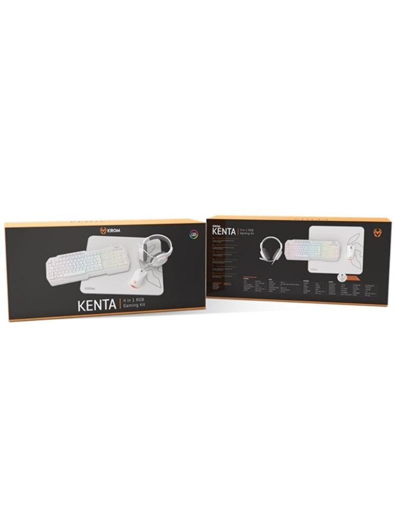 Pack Gaming Krom Kenta/ Teclado RGB + Ratón + Alfombrilla + Auriculares/ Blanco