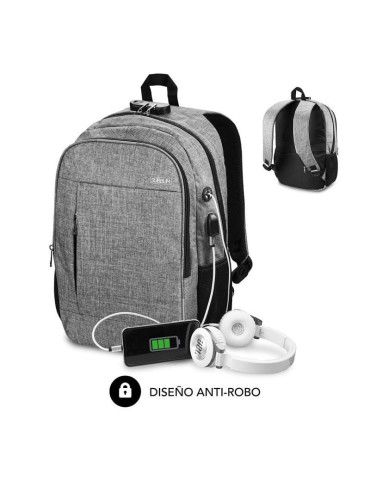 Mochila Subblim Urban Lock para Portátiles hasta 16"/ Puerto USB/ Antirrobo/ Gris
