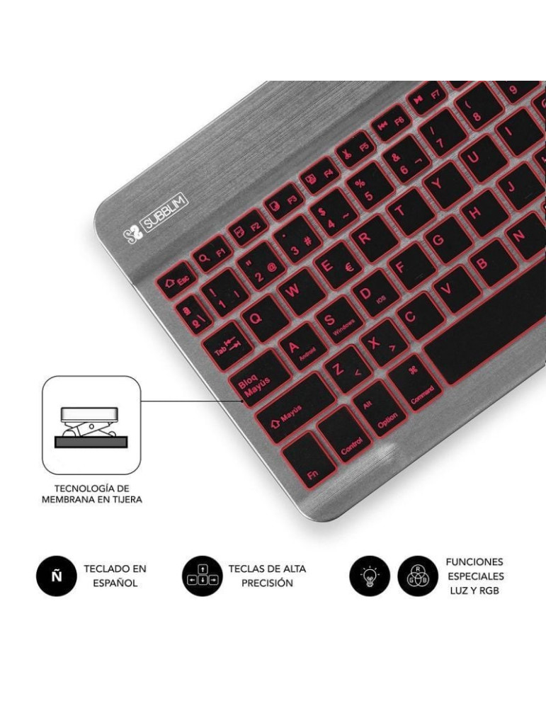 Teclado Compacto Inalámbrico Subblim Smart Backlit/ Gris