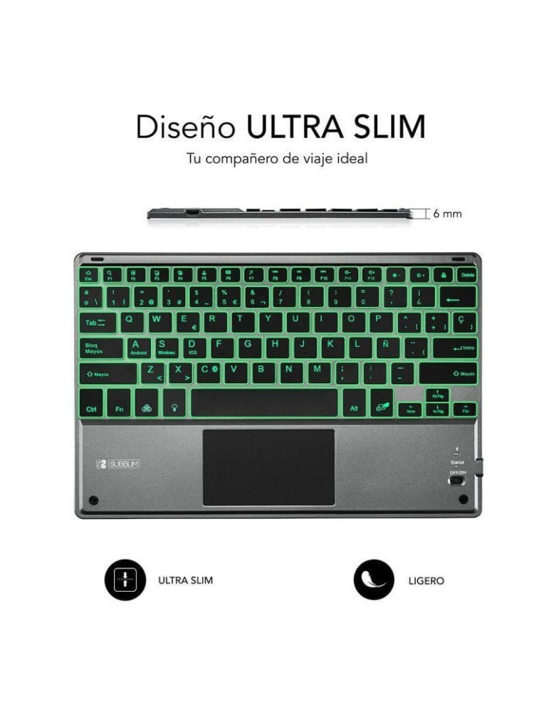 Teclado Compacto Inalámbrico Subblim Touchpad Smart Blacklit/ Gris