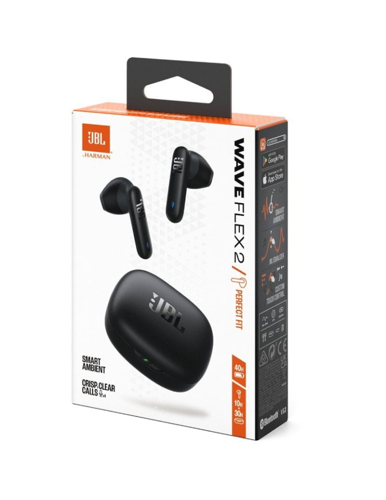 Auriculares Bluetooth JBL Wave Flex con estuche de carga/ Autonomía 10h/ Negros