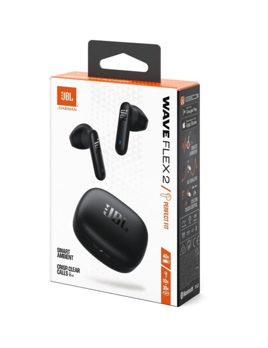 Auriculares Bluetooth JBL Wave Flex con estuche de carga/ Autonomía 10h/ Negros