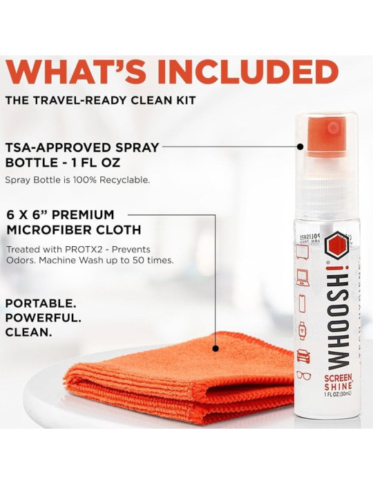 Kit Limpiador de Pantallas Whoosh Kit Go WSH002/ Spray 30ml + Paño Microfibra