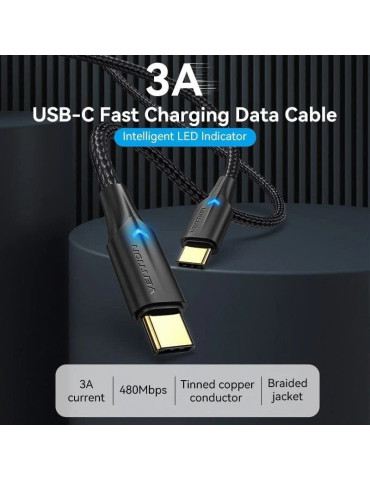 Cable USB 2.0 Tipo-C 3A Vention TAUBD/ USB Tipo-C Macho - USB Tipo-C Macho/ Hasta 60W/ 480Mbps/ 50cm/ Negro 2