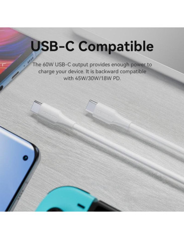 Cable USB 2.0 Tipo-C 3A Vention TRCWF/ USB Tipo-C Macho - USB Tipo-C Macho/ Hasta 60W/ 480Mbps/ 1m/ Blanco 2