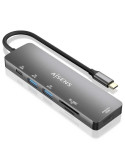 Docking USB Tipo-C Aisens ASUC-6P016-GR/ 1xHDMI/ 2xUSB/ 1xLector Tarjetas/ 1xUSB Tipo-C PD/ Gris