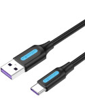 Cable USB 2.0 Tipo-C Vention CORBC/ USB Macho - USB Tipo-C Macho/ Hasta 100W/ 480Mbps/ 25cm/ Negro