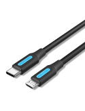 Cable USB 2.0 Tipo-C Vention COVBH/ USB Tipo-C Macho - MicroUSB Macho/ Hasta 10W/ 480Mbps/ 2m/ Negro