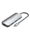 Docking USB Tipo-C Vention TODHB/ 1xHDMI/ 3xUSB/ 1xUSB Tipo-C PD/ Gris