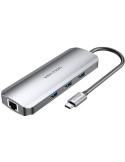 Docking USB Tipo-C Vention TOLHB/ 1xHDMI/ 3xUSB/ 1xUSB Tipo-C PD/ 1xRJ45/ 1xLector Tarjetas SD/ 1x MicroSD/ Jack 3.5/ Gris