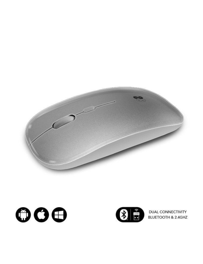 Ratón Inalámbrico Subblim Dual Flat/ Batería recargable/ Hasta 1600 DPI/ Plata