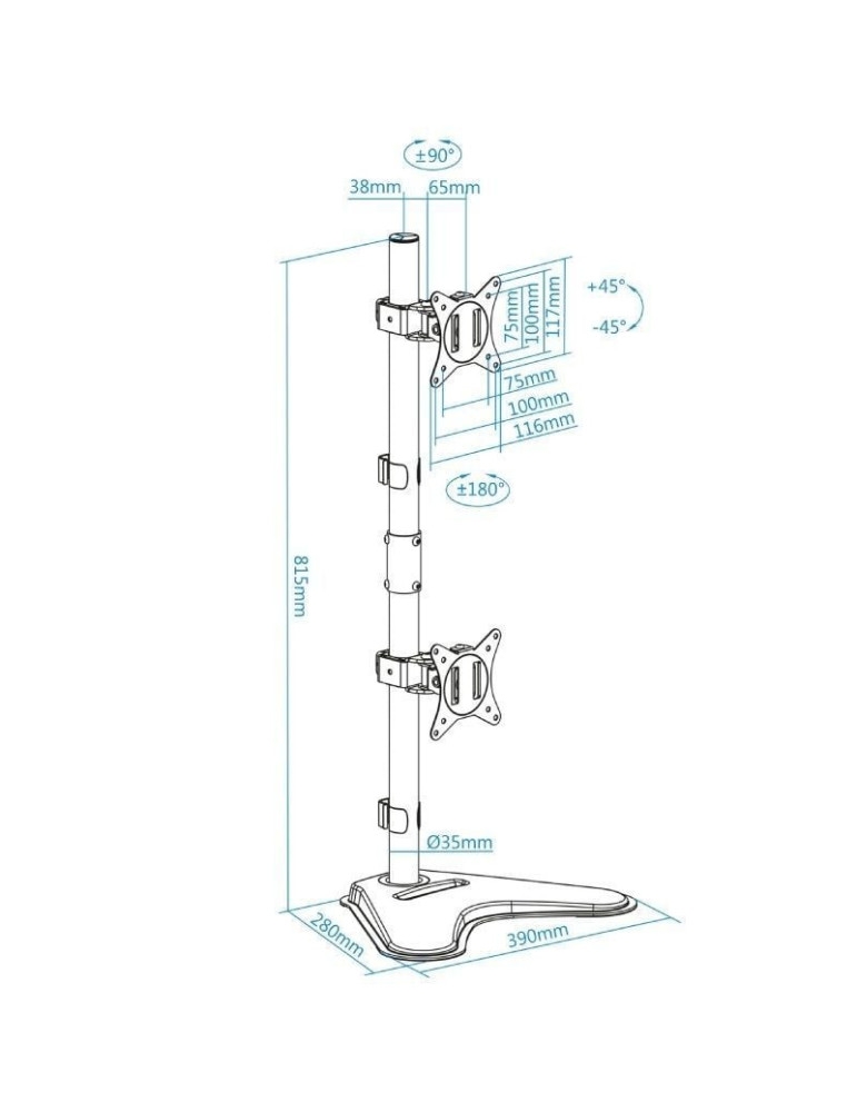 Soporte de Sobremesa para 2 Monitores TooQ DB1703TNV-B/ Giratorio/ Inclinable/ hasta 9kg