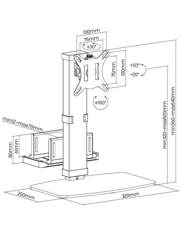 Soporte de Sobremesa para Monitor,TV y MiniPC Aisens DT32TSR-165/ Giratorio/ Inclinable/ hasta 8kg