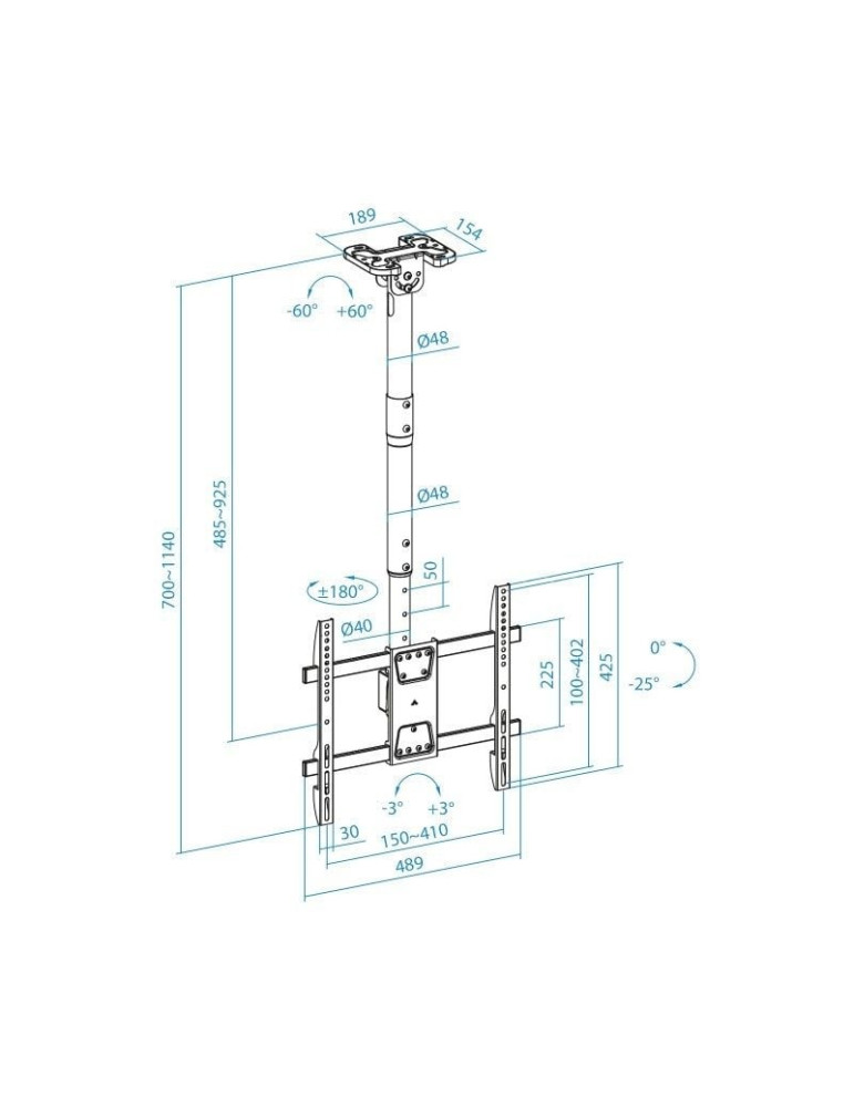 Soporte de Techo Giratorio/ Inclinable/ Nivelable TooQ LPCE1186TSLI-B para TV de 43-86"/ hasta 60kg